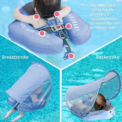 Mambobaby Baby Swimming Pool Float Non Inflatable Infant Swimming Float Water Float with Removable Canopy Waist Swim Ring