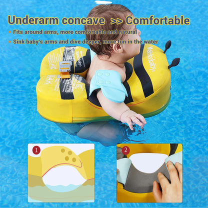 Baby Float With Crotch Strap & Inflation-free Solid Core Mambobaby Kid Swimming Ring Have Sunshade 0-7 Yeas Old Swim Pool Tube