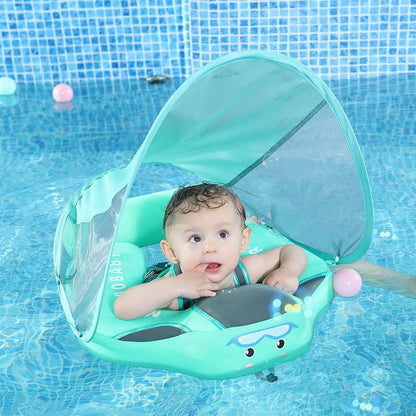 Mambobaby Baby Swimming Pool Float Non Inflatable Infant Swimming Float Water Float with Removable Canopy Waist Swim Ring