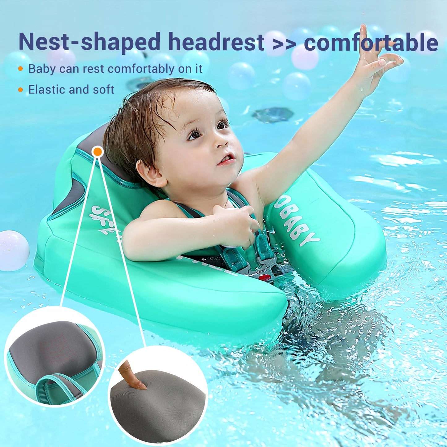 Mambobaby Baby Float with Canopy Crotch Strap Inflatable-free Solid Core Kid Swimming Pool Accessory Toddler Water Toy Bathroom