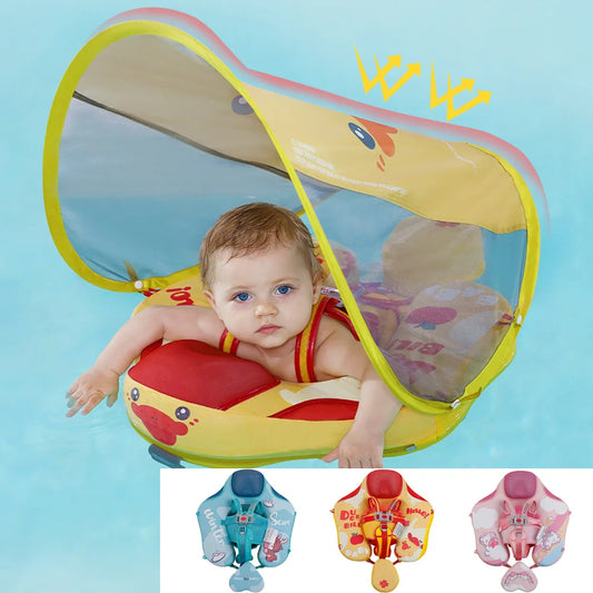 Baby Pool Float with Canopy UPF 50+ Non Inflatable Mambobaby Baby Floaties for Infants Swimming Training Baby Swimming Float